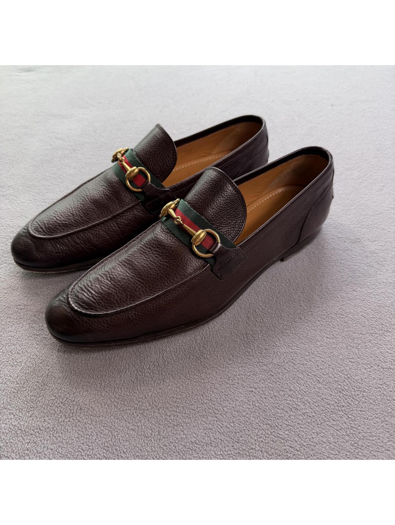 Gucci Horsebit Web Stripe Brown Pebbled Leather Loafers Mens Us 7 Made In Italy